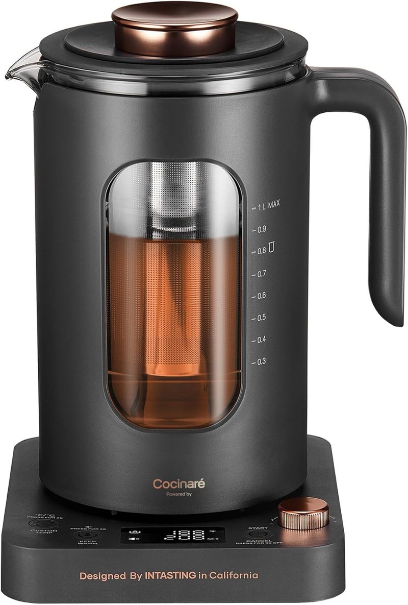 intasting Electric Tea Kettle, Glass Electric Kettle with tea Infuser and Precise knob temperature control, 1200W Fast Heating, BPA-Free, Easy to Clean, for Tea and coffee, 1 Liter (Dark Gray) - Image 1